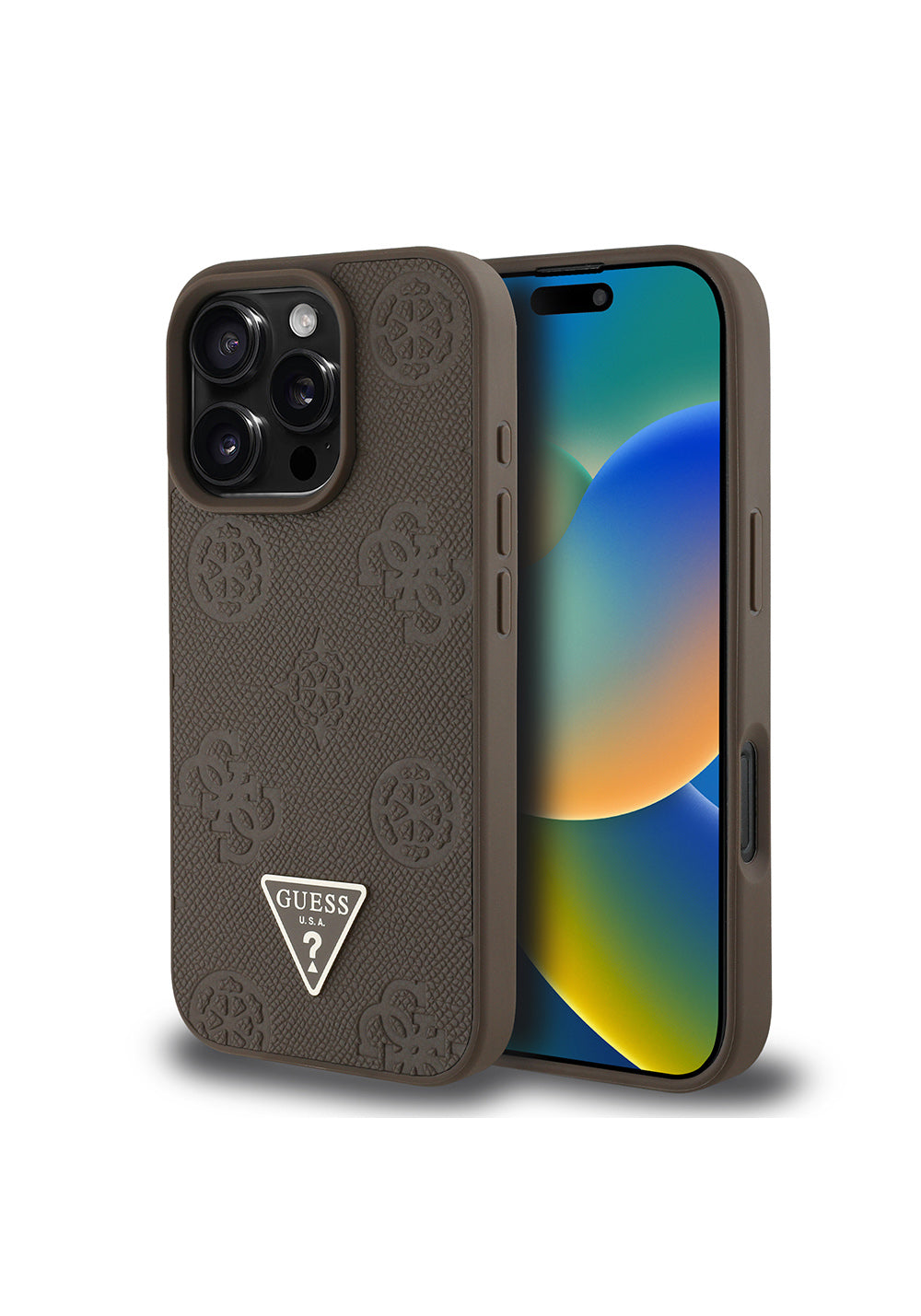 Apple iPhone 16 Pro Max Kılıf Guess Orijinal Lisanslı Manyetik Şarj Uyumlu Sıcak Baskılı Üçgen Logolu PU Deri Peony Kapak