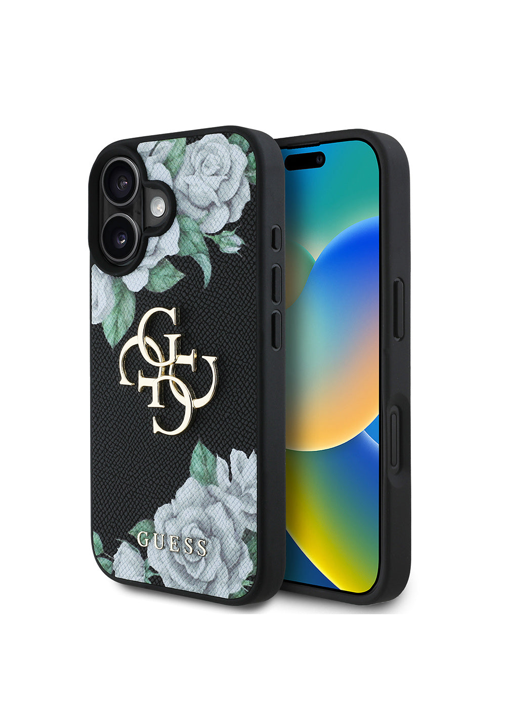 Apple iPhone 16 Kılıf Guess Orijinal Lisanslı Gül Baskılı Büyük Metal Logo Dizaynlı Kapak
