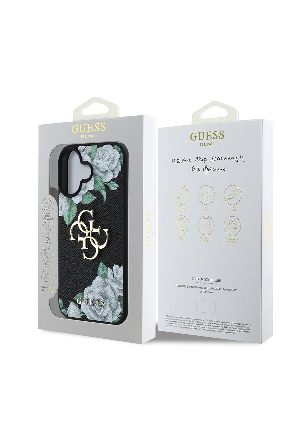 Apple iPhone 16 Kılıf Guess Orijinal Lisanslı Gül Baskılı Büyük Metal Logo Dizaynlı Kapak