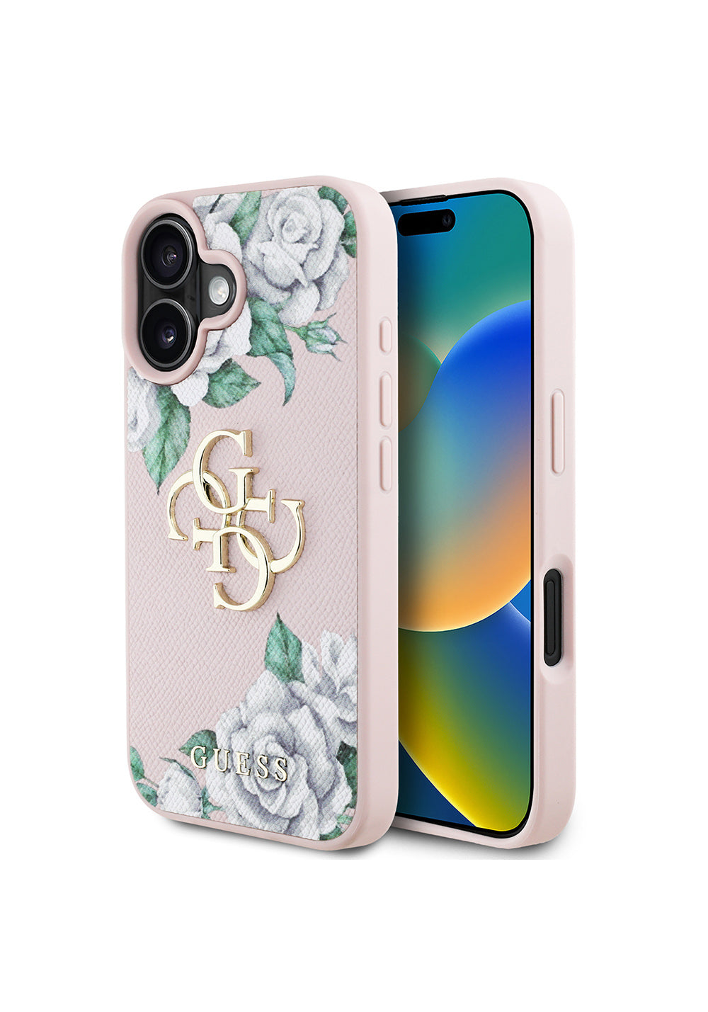 Apple iPhone 16 Kılıf Guess Orijinal Lisanslı Gül Baskılı Büyük Metal Logo Dizaynlı Kapak