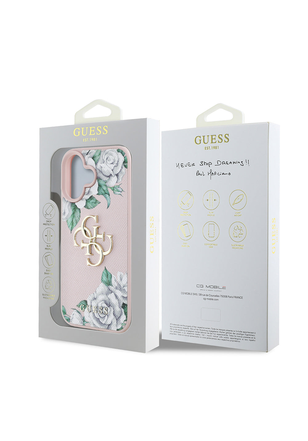 Apple iPhone 16 Kılıf Guess Orijinal Lisanslı Gül Baskılı Büyük Metal Logo Dizaynlı Kapak