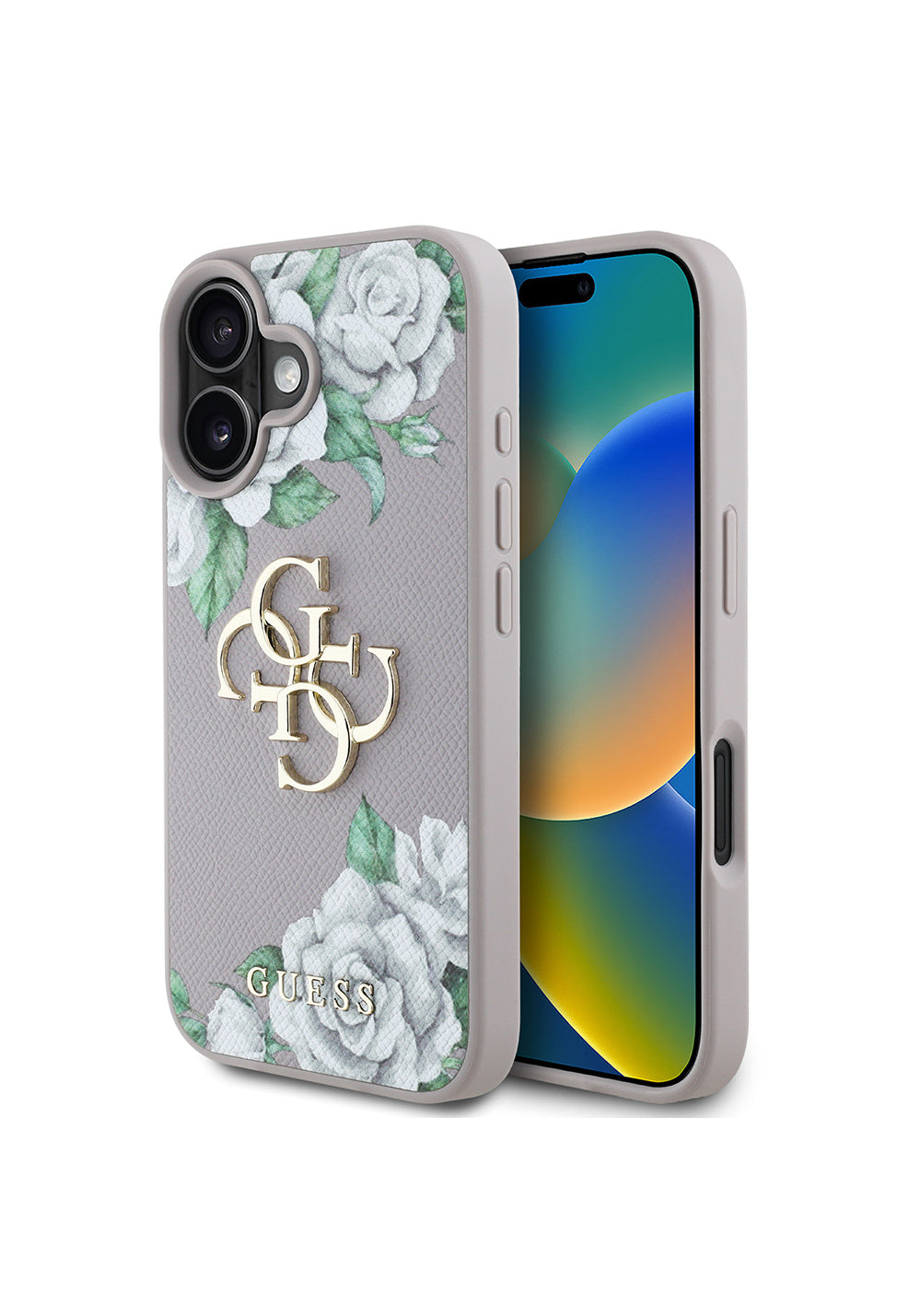 Apple iPhone 16 Kılıf Guess Orijinal Lisanslı Gül Baskılı Büyük Metal Logo Dizaynlı Kapak