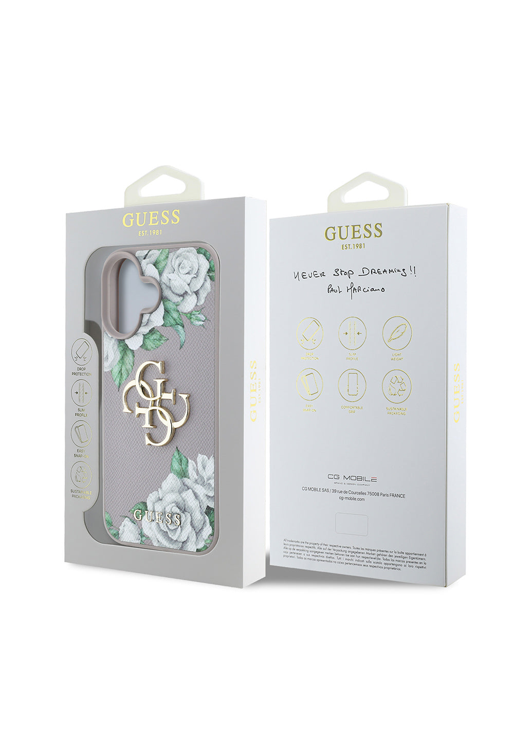 Apple iPhone 16 Kılıf Guess Orijinal Lisanslı Gül Baskılı Büyük Metal Logo Dizaynlı Kapak