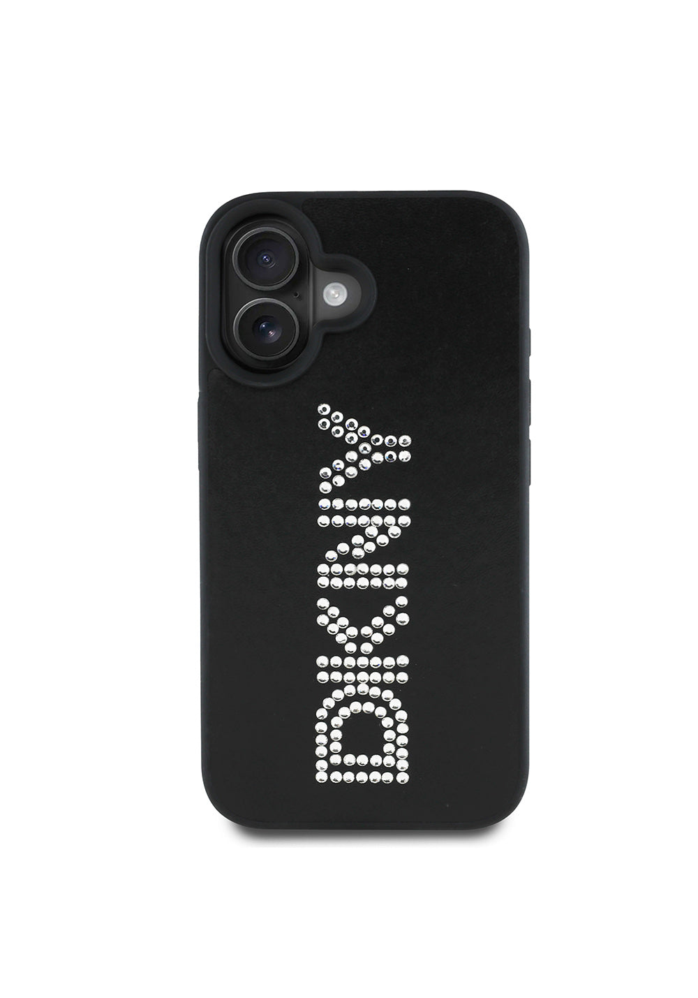 Apple iPhone 16 Kılıf DKNY Orijinal Lisanslı Taşlı DKNY Yazılı Metalik Rhinestones PU Deri Kapak