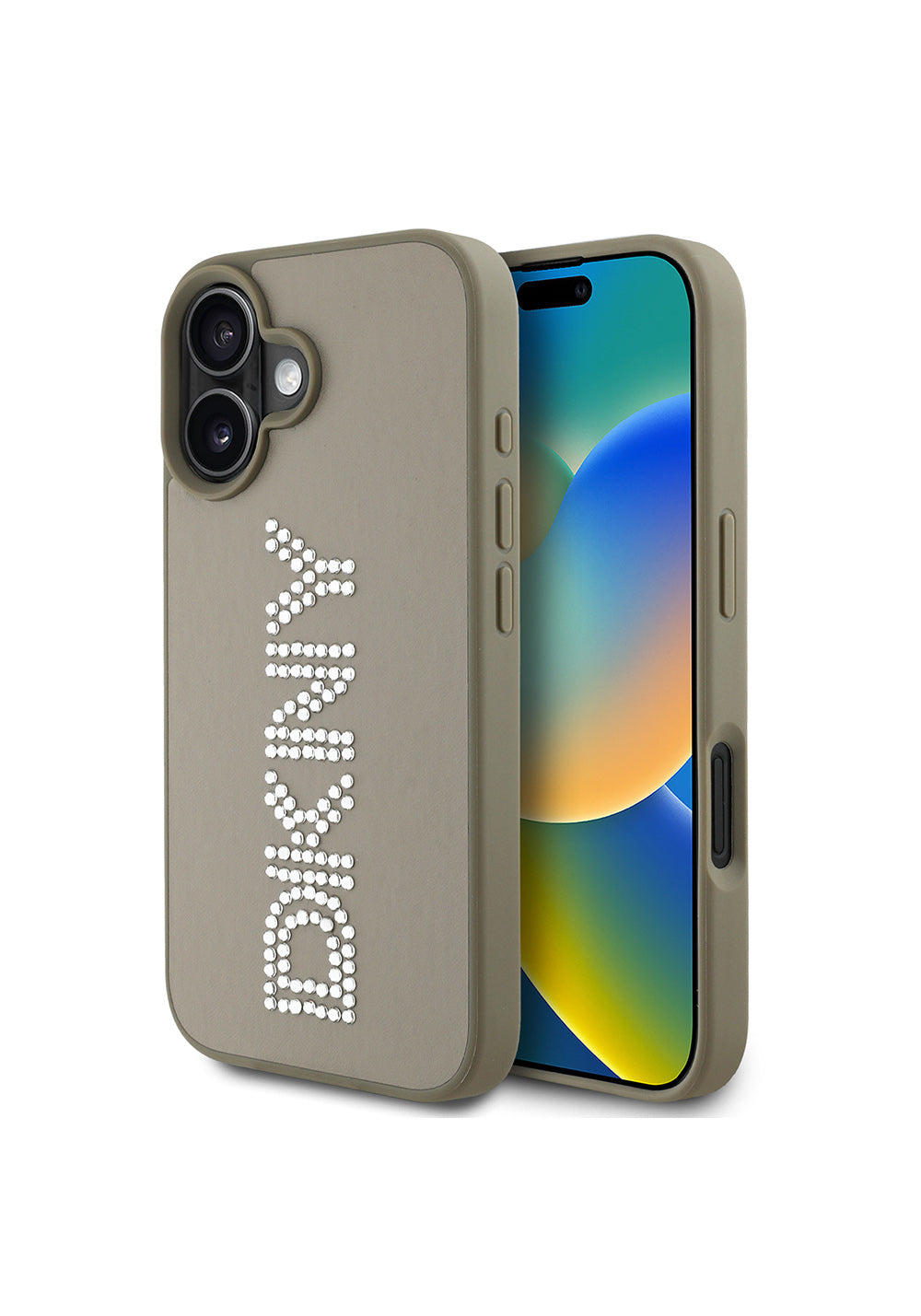 Apple iPhone 16 Kılıf DKNY Orijinal Lisanslı Taşlı DKNY Yazılı Metalik Rhinestones PU Deri Kapak