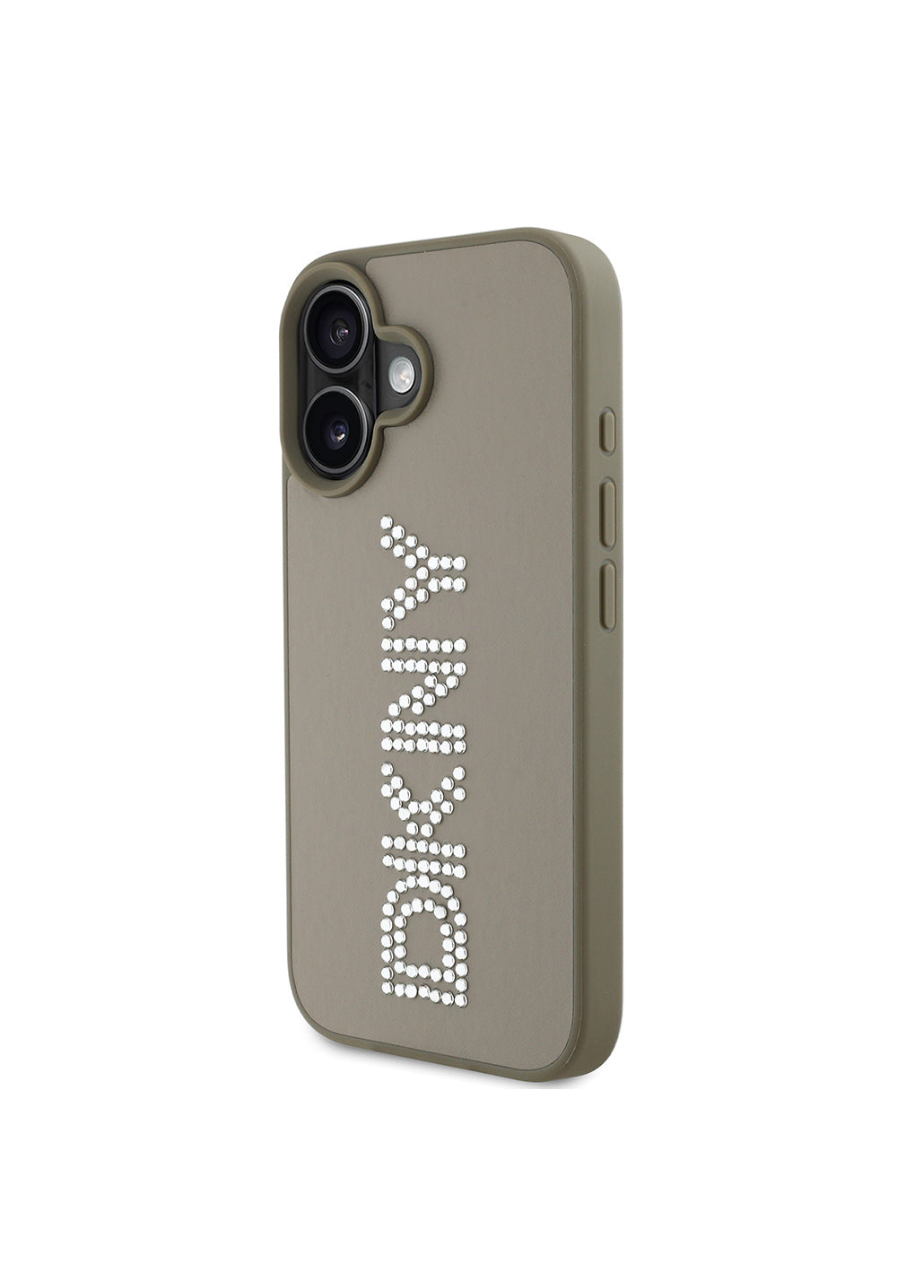 Apple iPhone 16 Kılıf DKNY Orijinal Lisanslı Taşlı DKNY Yazılı Metalik Rhinestones PU Deri Kapak
