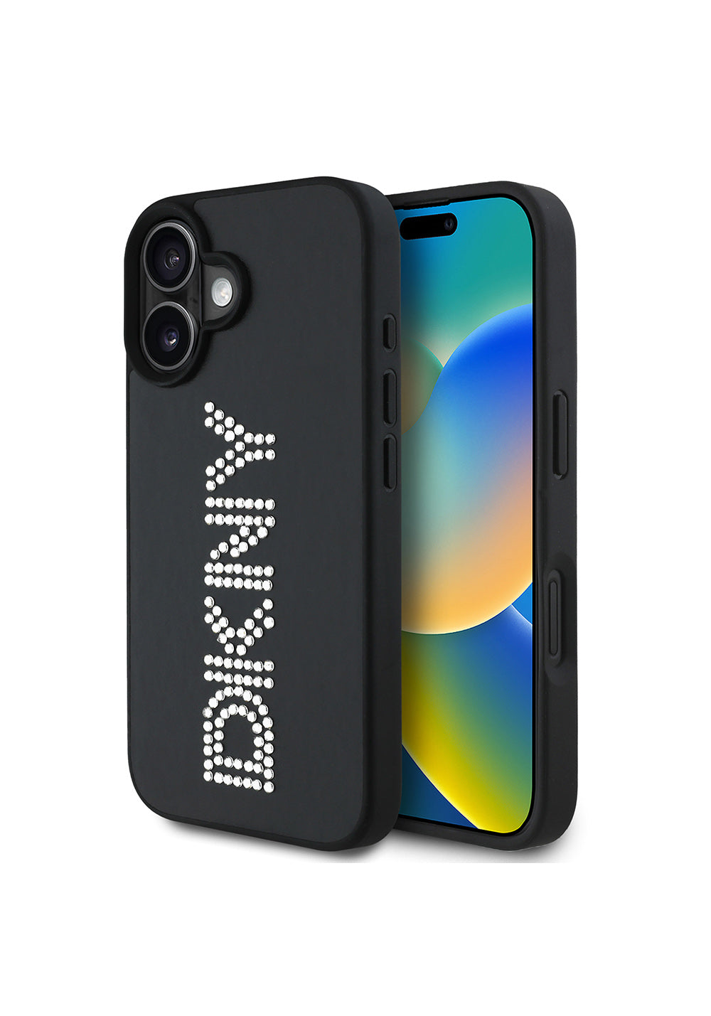 Apple iPhone 16 Kılıf DKNY Orijinal Lisanslı Taşlı DKNY Yazılı Metalik Rhinestones PU Deri Kapak