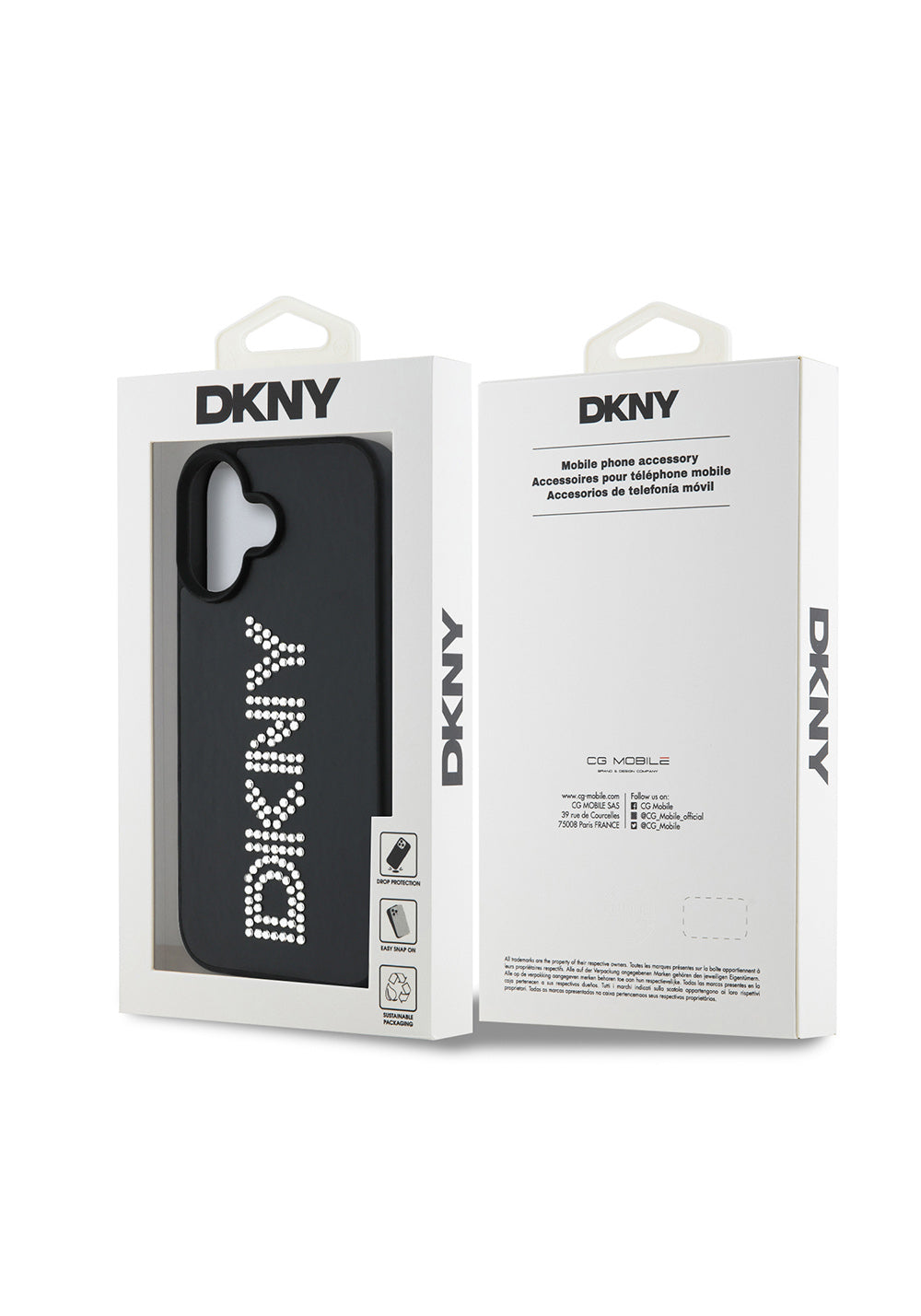 Apple iPhone 16 Kılıf DKNY Orijinal Lisanslı Taşlı DKNY Yazılı Metalik Rhinestones PU Deri Kapak