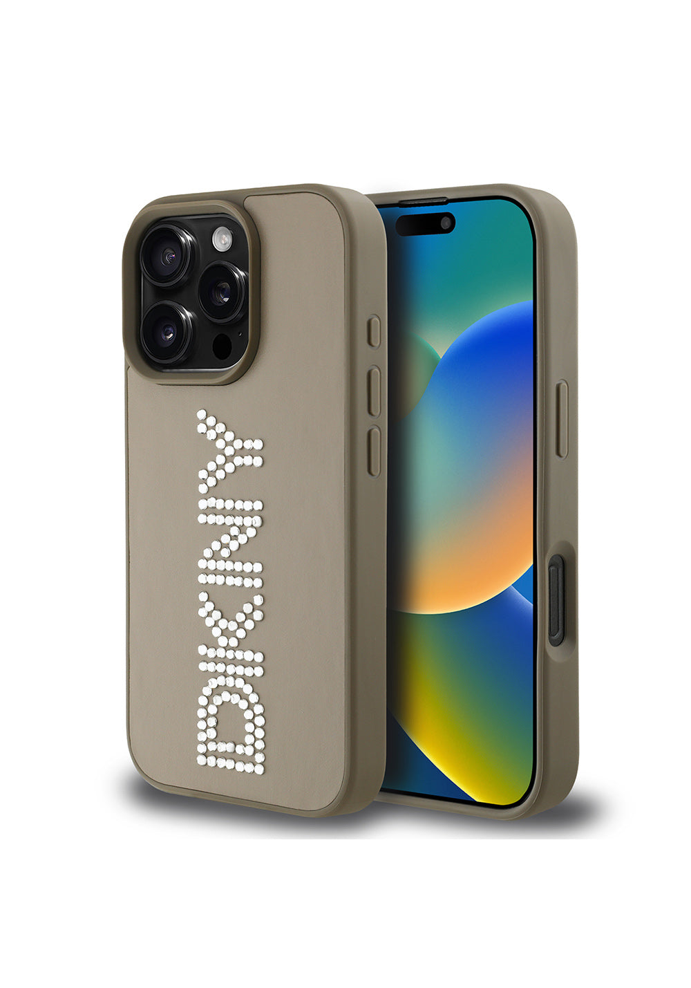 Apple iPhone 16 Pro Max Kılıf DKNY Orijinal Lisanslı Taşlı DKNY Yazılı Metalik Rhinestones PU Deri Kapak