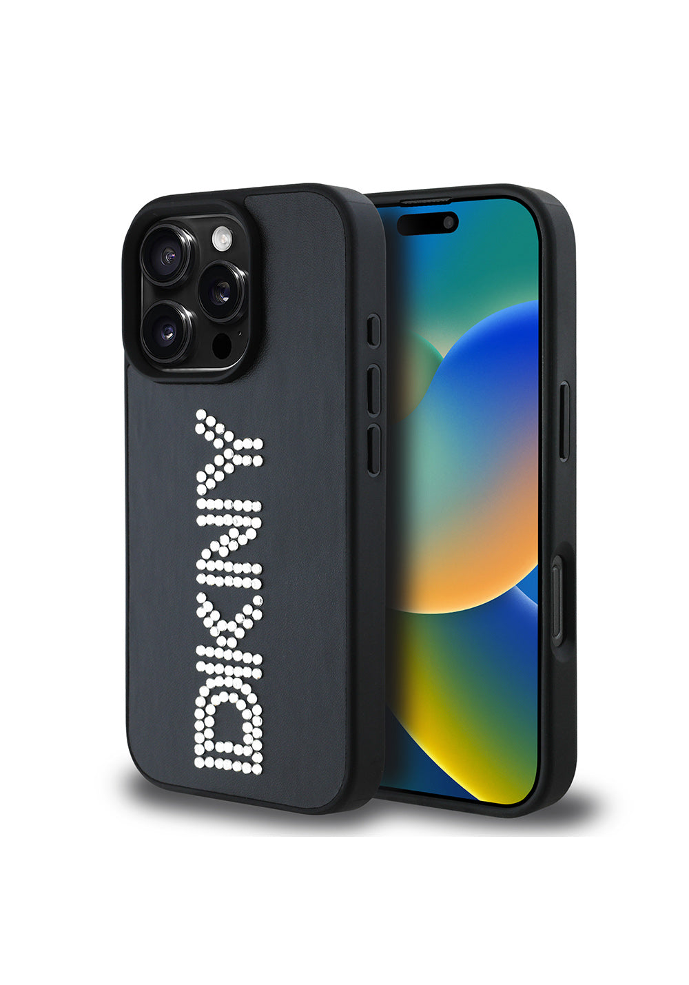 Apple iPhone 16 Pro Max Kılıf DKNY Orijinal Lisanslı Taşlı DKNY Yazılı Metalik Rhinestones PU Deri Kapak