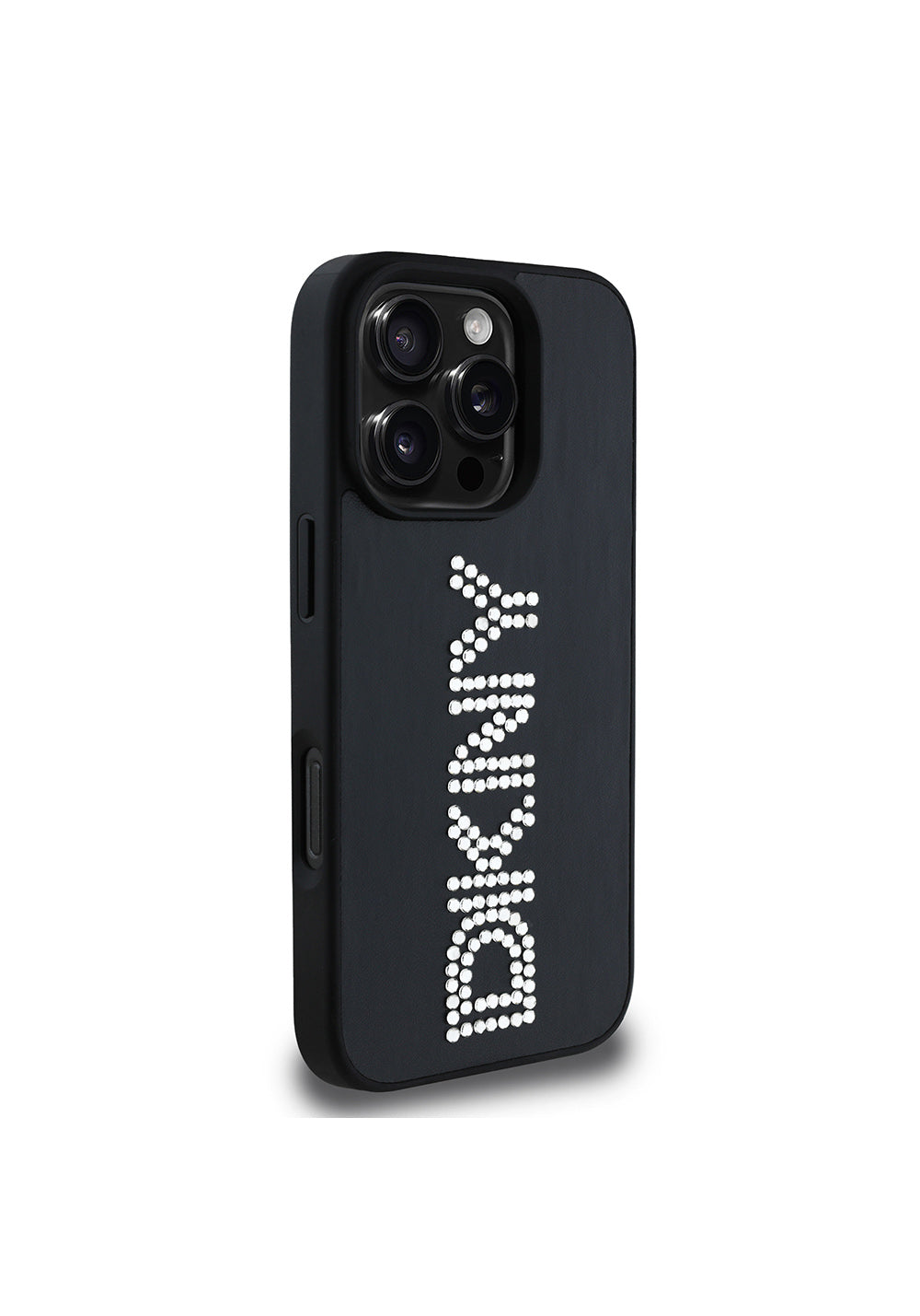 Apple iPhone 16 Pro Max Kılıf DKNY Orijinal Lisanslı Taşlı DKNY Yazılı Metalik Rhinestones PU Deri Kapak
