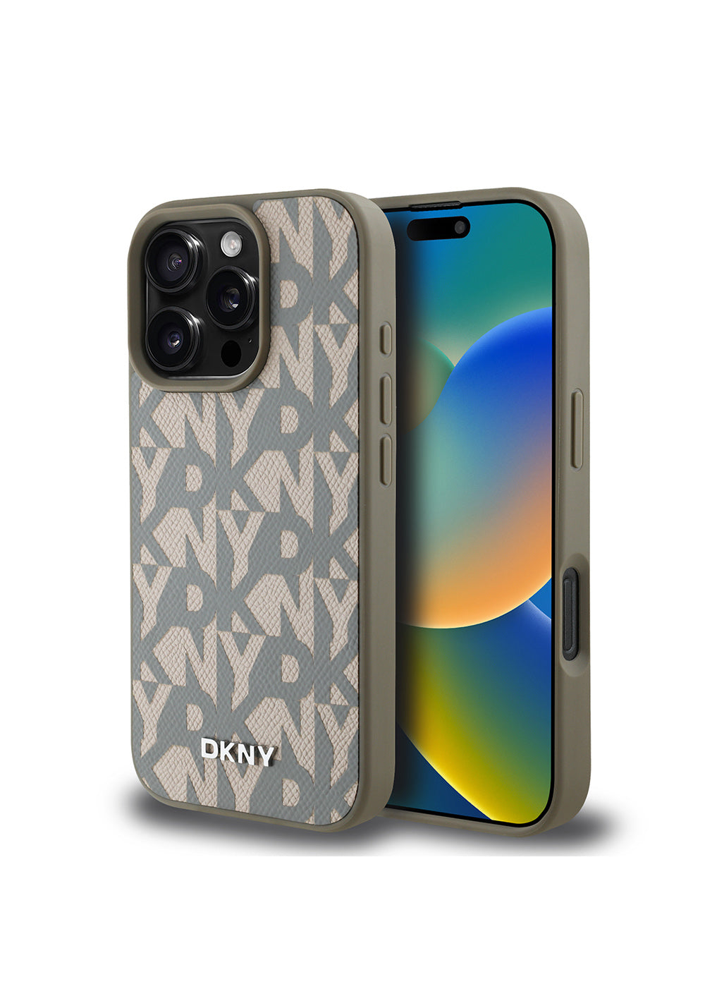 Apple iPhone 16 Pro Kılıf DKNY Orijinal Lisanslı Manyetik Şarj Uyumlu 3D Yazılı Grid Pattern Kapak