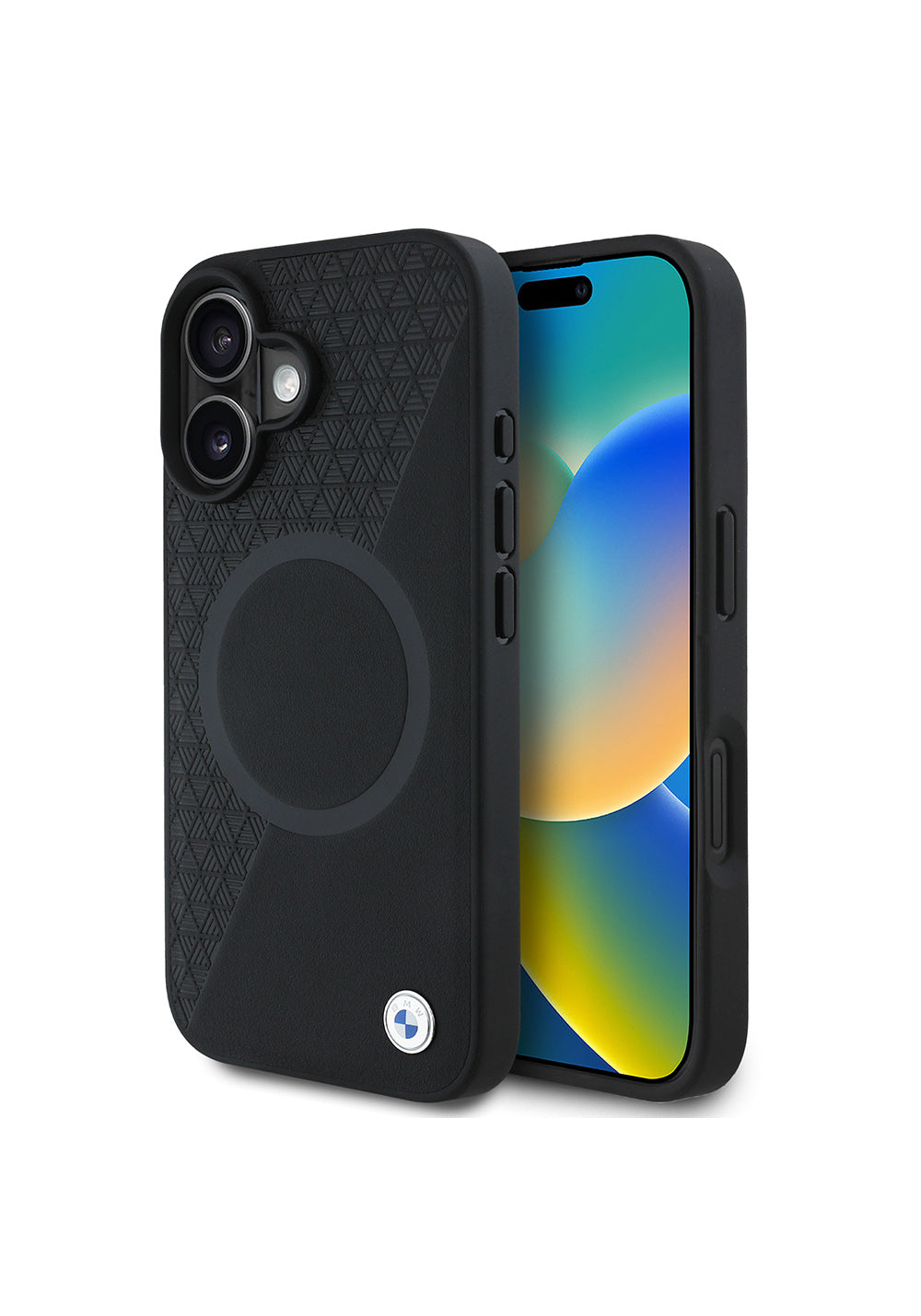Apple iPhone 16 Kılıf BMW Orijinal Lisanslı Manyetik Şarj Uyumlu Metal Logolu Yarım Dokulu Circle Deri Kapak
