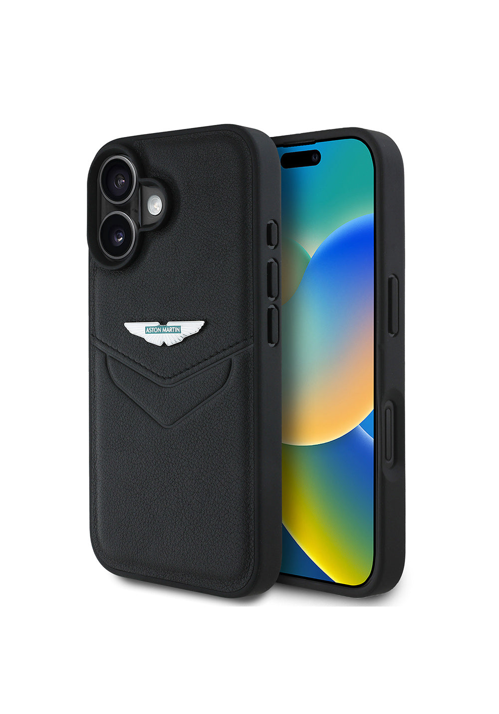 Apple iPhone 16 Kılıf Aston Martin Orijinal Lisanslı Victory Dizayn PU Deri Metal Logolu Kapak