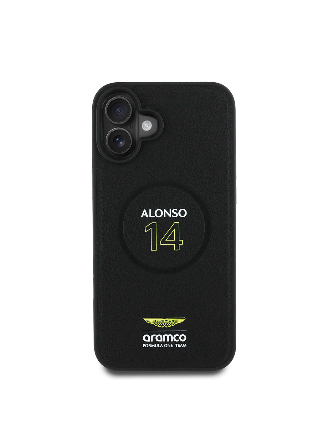 Apple iPhone 16 Plus Kılıf Aston Martin Orijinal Lisanslı Manyetik Şarj Uyumlu PU Deri Alonso 14 Baskılı Kapak