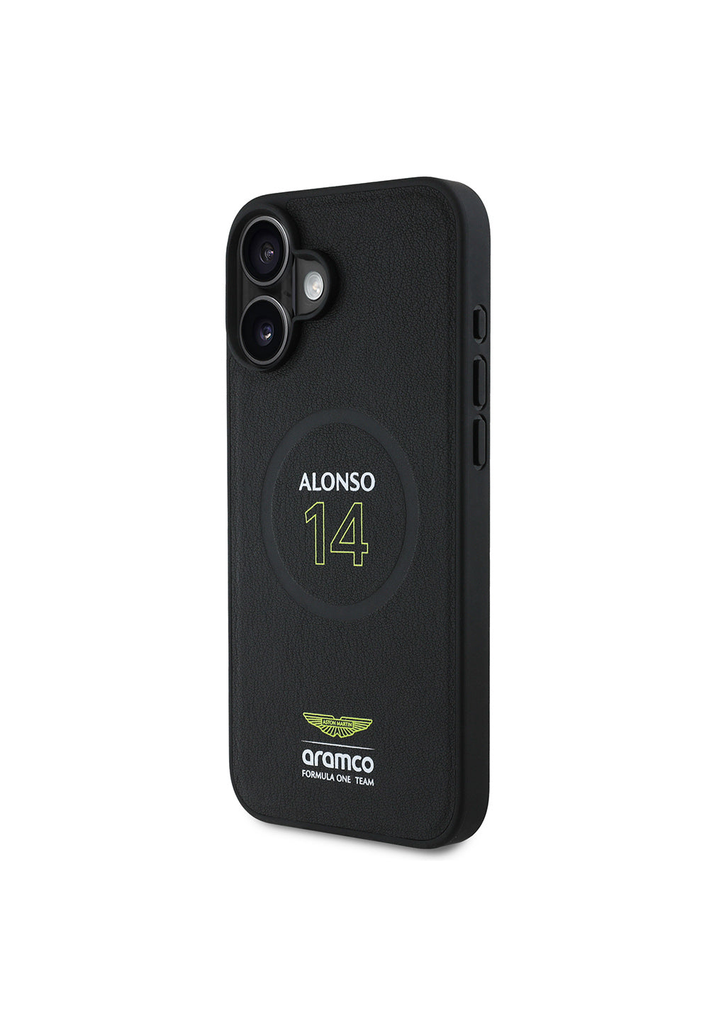 Apple iPhone 16 Plus Kılıf Aston Martin Orijinal Lisanslı Manyetik Şarj Uyumlu PU Deri Alonso 14 Baskılı Kapak