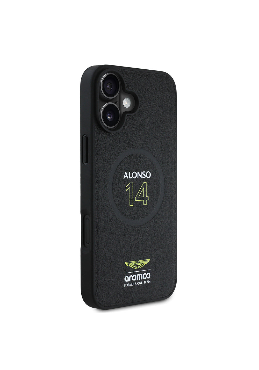 Apple iPhone 16 Plus Kılıf Aston Martin Orijinal Lisanslı Manyetik Şarj Uyumlu PU Deri Alonso 14 Baskılı Kapak
