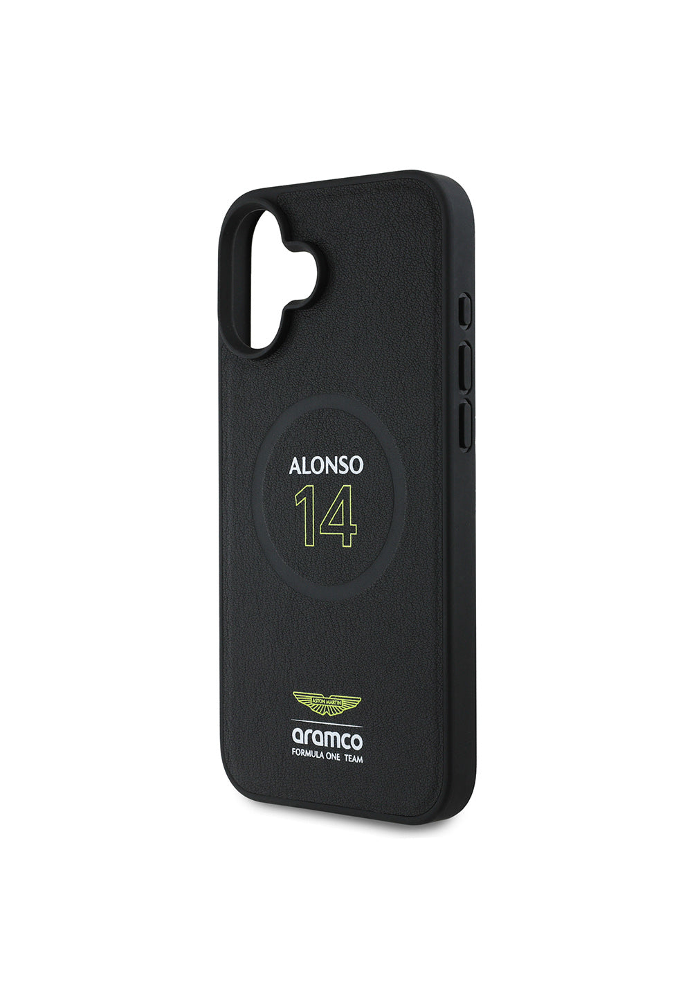 Apple iPhone 16 Plus Kılıf Aston Martin Orijinal Lisanslı Manyetik Şarj Uyumlu PU Deri Alonso 14 Baskılı Kapak