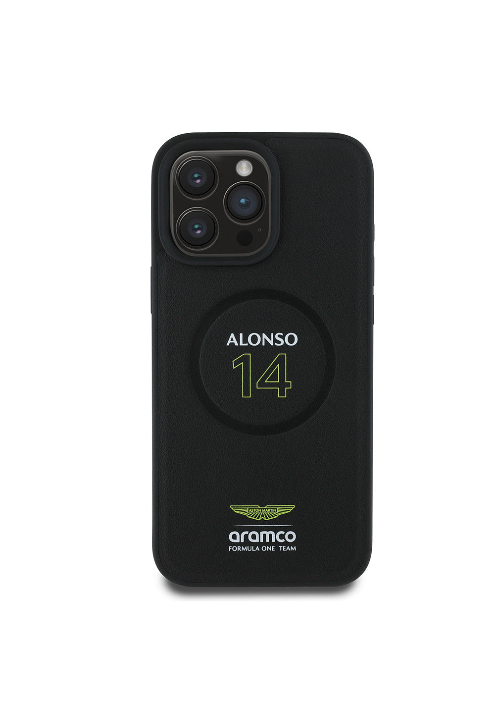 Apple iPhone 16 Pro Max Kılıf Aston Martin Orijinal Lisanslı Manyetik Şarj Uyumlu PU Deri Alonso 14 Baskılı Kapak