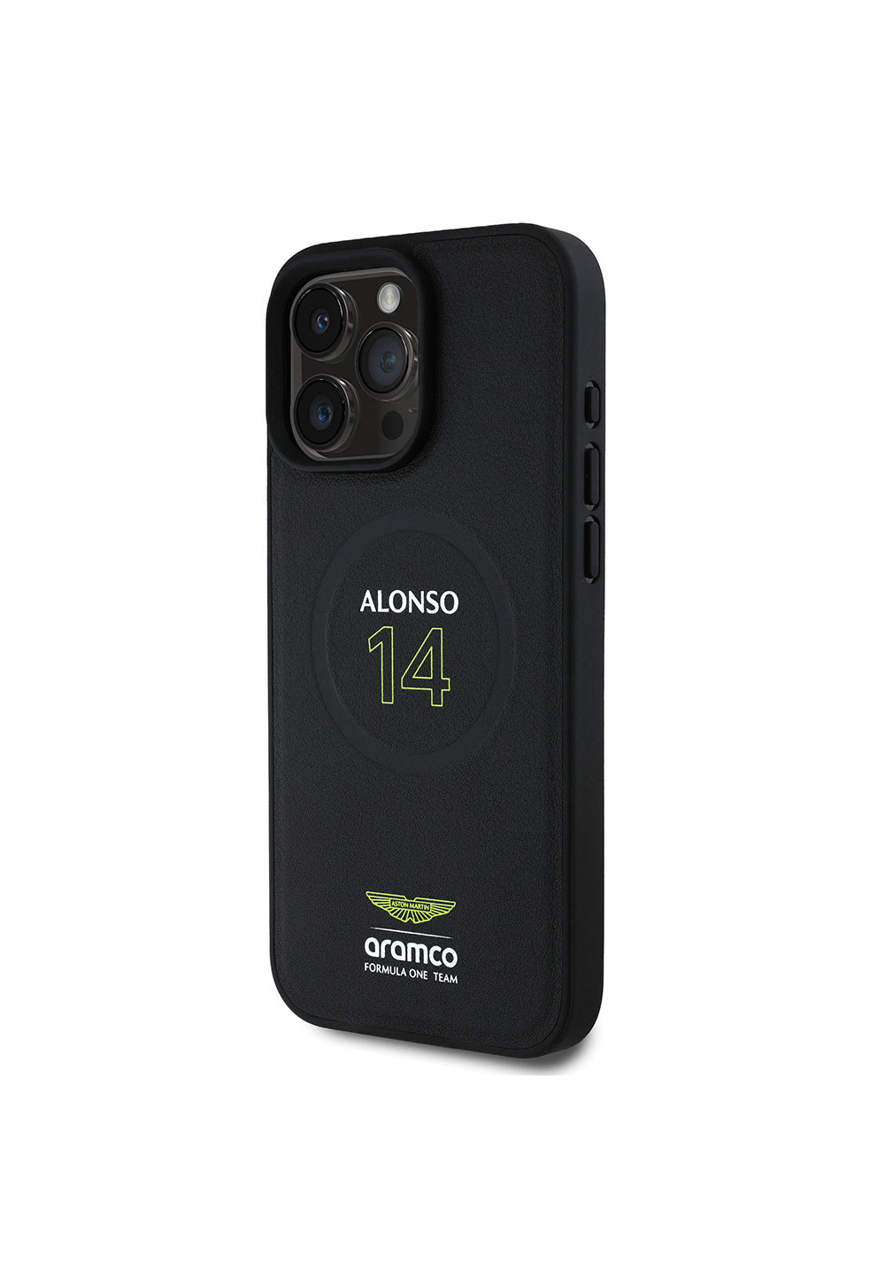Apple iPhone 16 Pro Max Kılıf Aston Martin Orijinal Lisanslı Manyetik Şarj Uyumlu PU Deri Alonso 14 Baskılı Kapak