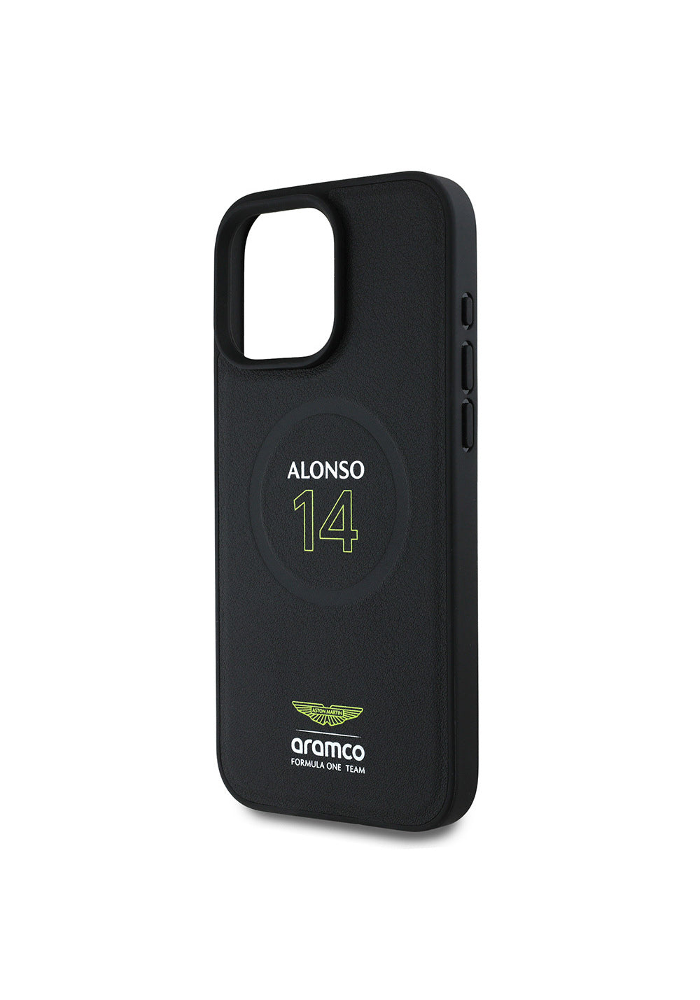 Apple iPhone 16 Pro Max Kılıf Aston Martin Orijinal Lisanslı Manyetik Şarj Uyumlu PU Deri Alonso 14 Baskılı Kapak