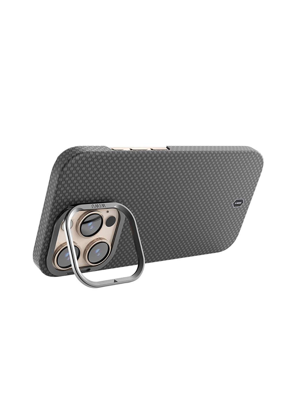 Apple iPhone 16 Pro Max Kılıf Wiwu DCC-208 Manyetik Şarj Uyumlu Kamera Standlı Aramid Fiber Tasarım Kapak