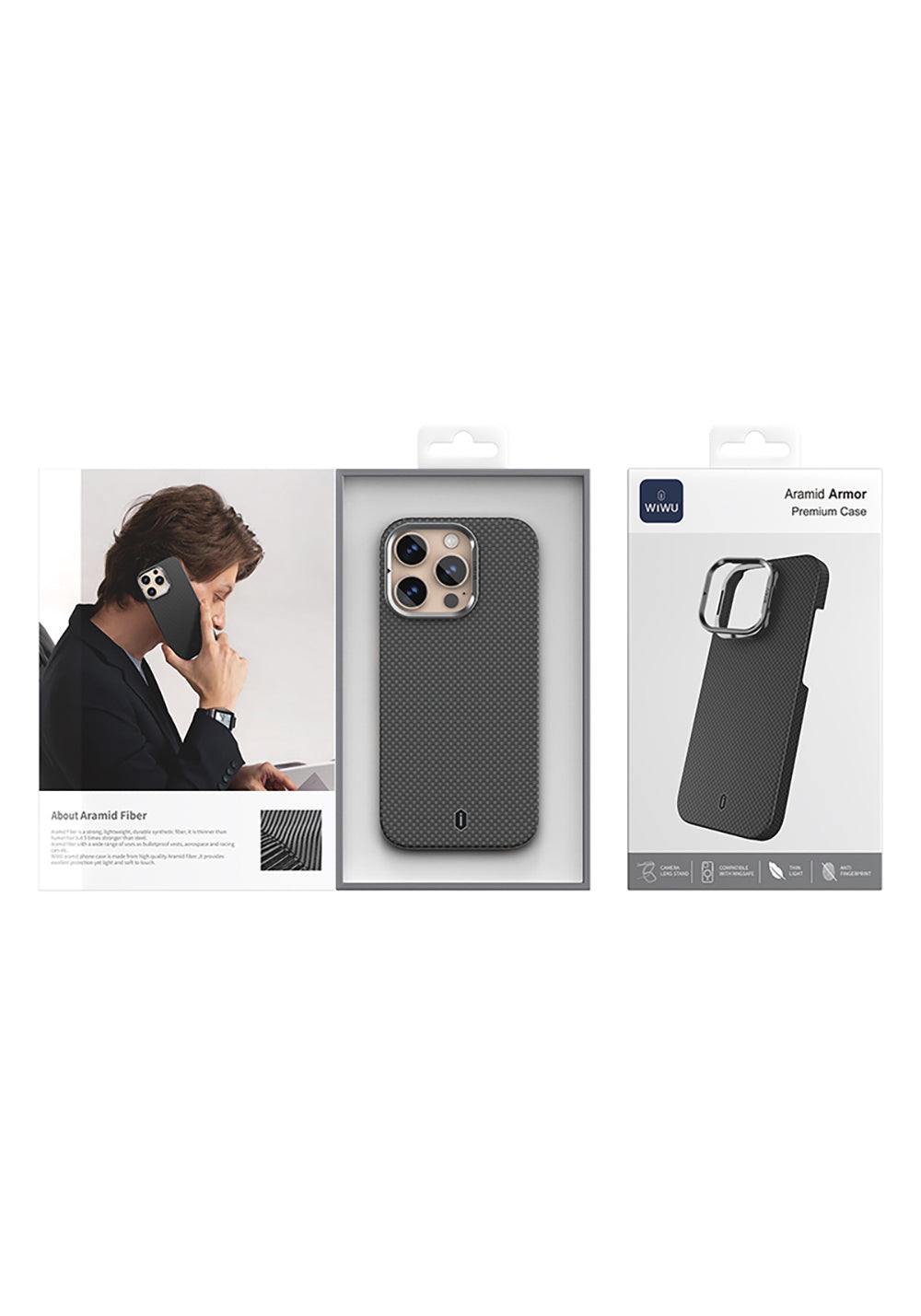 Apple iPhone 16 Pro Max Kılıf Wiwu DCC-208 Manyetik Şarj Uyumlu Kamera Standlı Aramid Fiber Tasarım Kapak