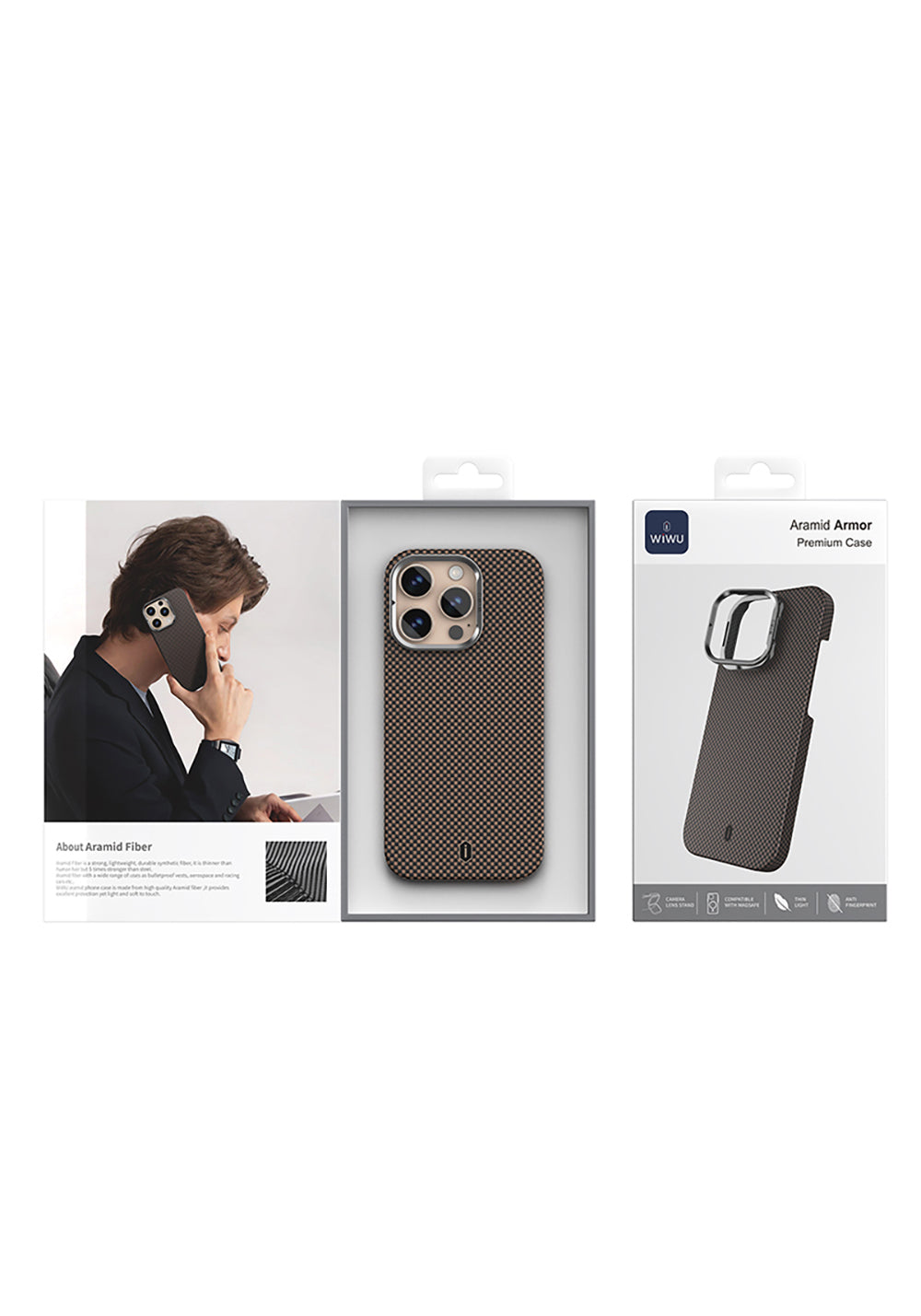 Apple iPhone 16 Pro Max Kılıf Wiwu DCC-208 Manyetik Şarj Uyumlu Kamera Standlı Aramid Fiber Tasarım Kapak