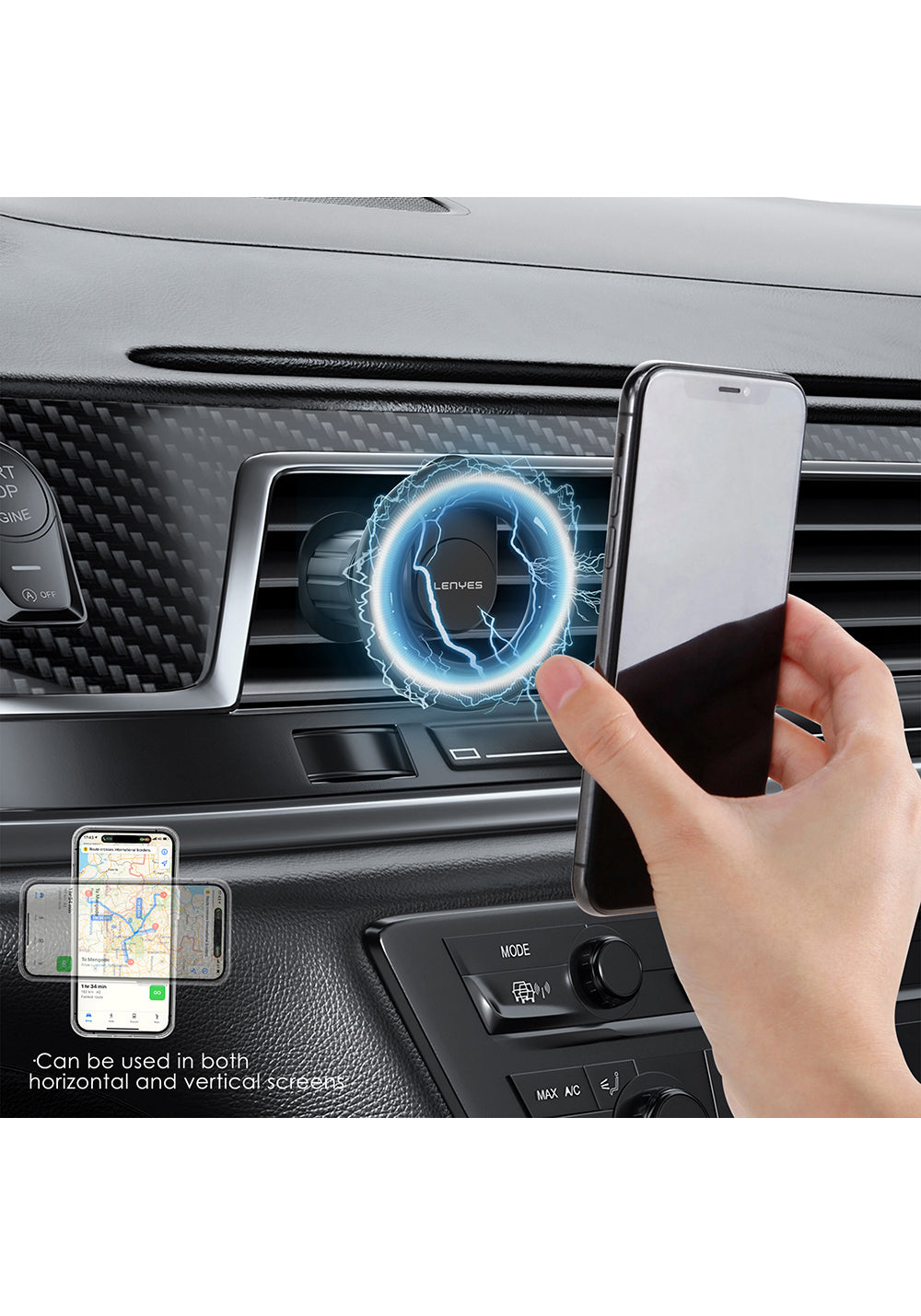 Lenyes CR183 M-safe Magnetik Özellikli 360 Derece Dönebilen Havalandırma Tasarım Araç Telefon Tutucu
