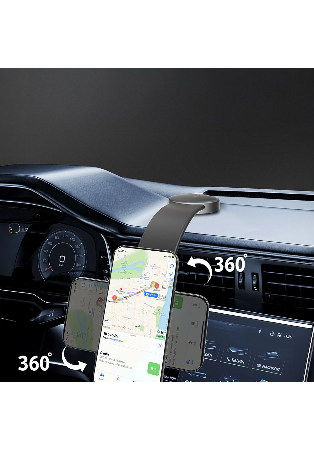Lenyes CR185 Magnetik M-safe Uyumlu Bükülebilen Eğimi ve Düz Zemin Araç Telefon Tutucu