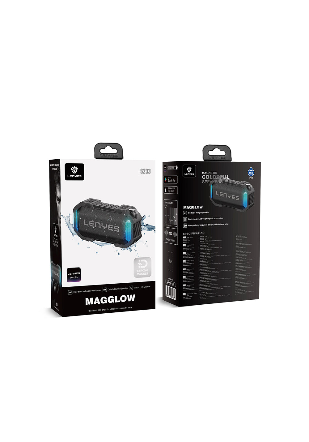 Lenyes S233 Ritme Duyarlı RGB Işıklı Taşınabilir Su Geçirmez TWS Bluetooth Hoparlör