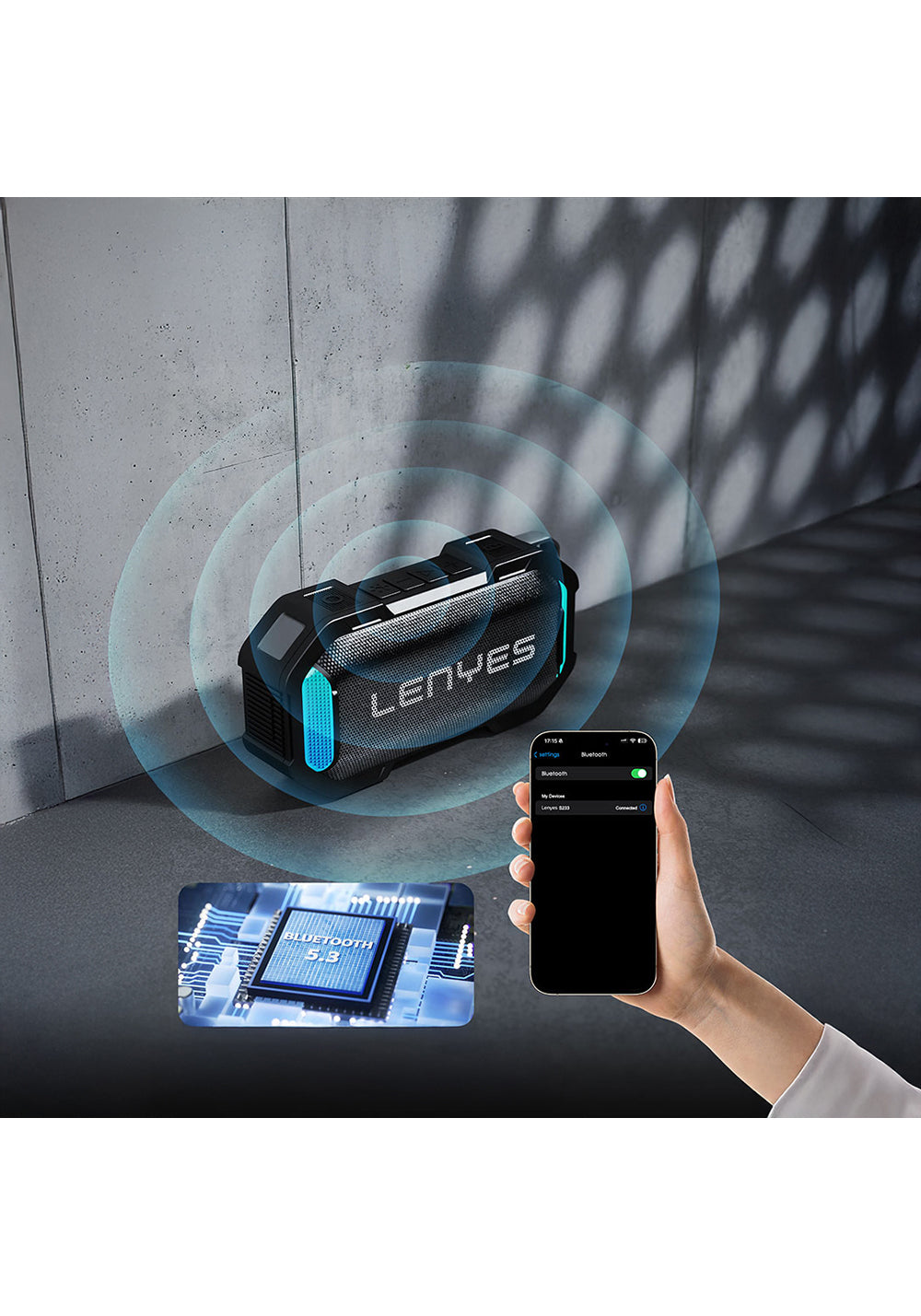 Lenyes S233 Ritme Duyarlı RGB Işıklı Taşınabilir Su Geçirmez TWS Bluetooth Hoparlör