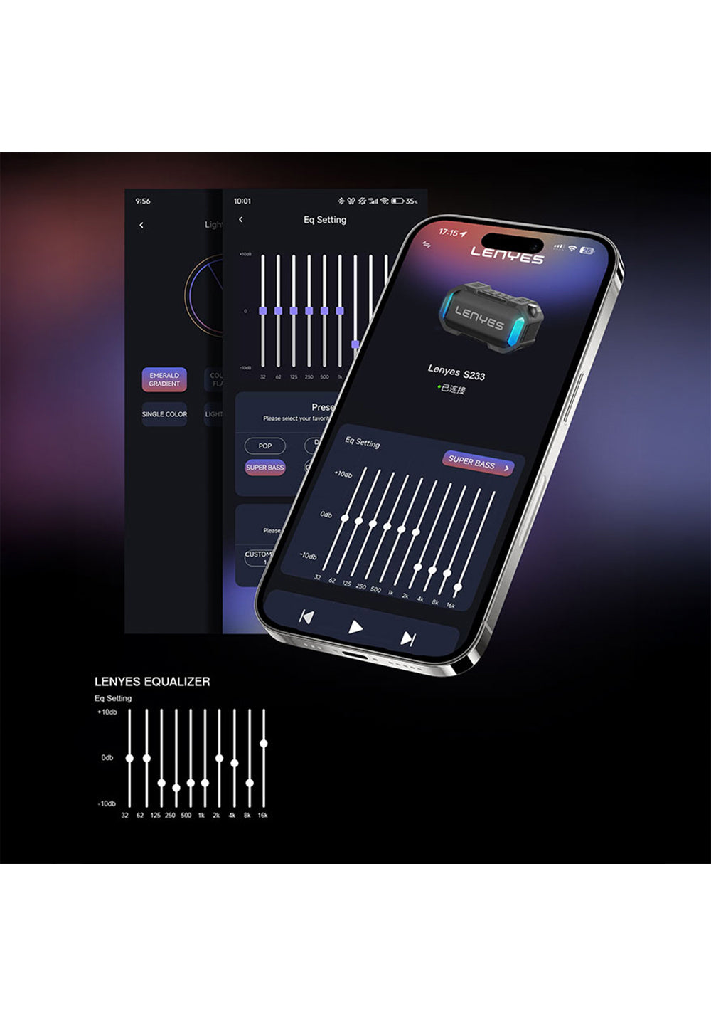 Lenyes S233 Ritme Duyarlı RGB Işıklı Taşınabilir Su Geçirmez TWS Bluetooth Hoparlör