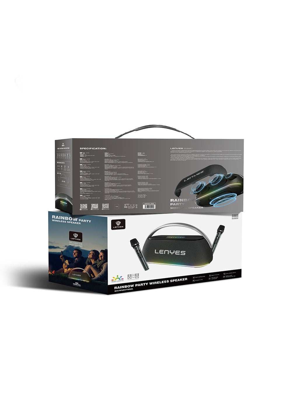 Lenyes S869 RGB Işıklı Çift Mikrofonlu Taşınabilir Bluetooth Hoparlör v5.3
