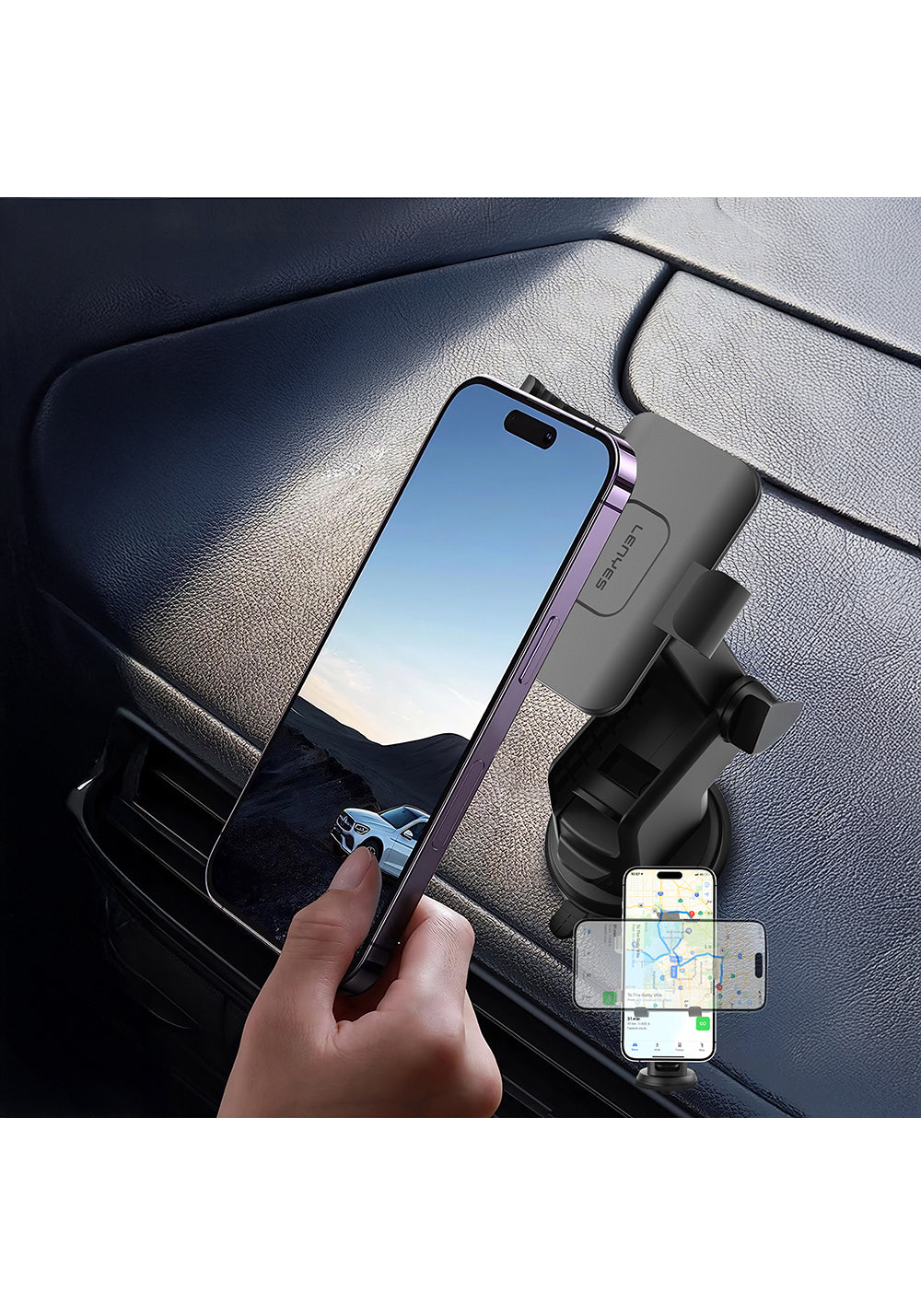 Lenyes CR195 Sarsıntı Önleyici 360° Derece Dönebilen Teleskopik Vantuzlu Tasarım Araç Telefon Tutucu