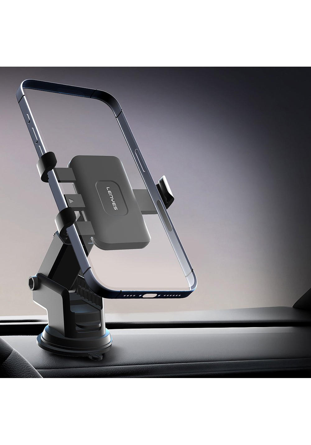 Lenyes CR195 Sarsıntı Önleyici 360° Derece Dönebilen Teleskopik Vantuzlu Tasarım Araç Telefon Tutucu
