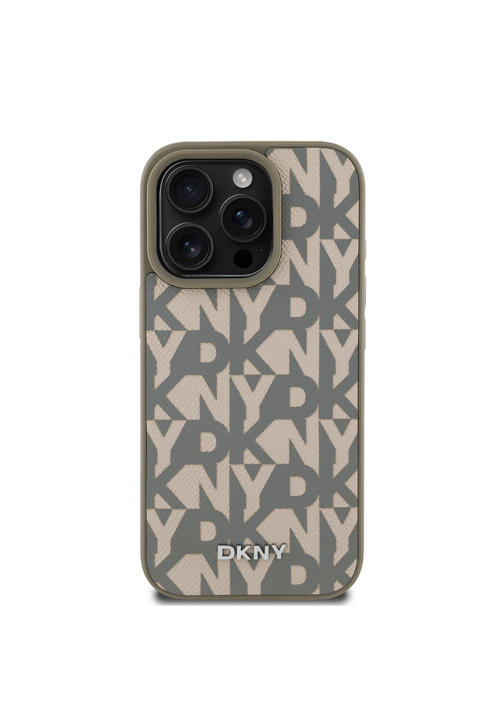 Apple iPhone 16 Pro Max Kılıf DKNY Orijinal Lisanslı Manyetik Şarj Uyumlu 3D Yazılı Grid Pattern Kapak