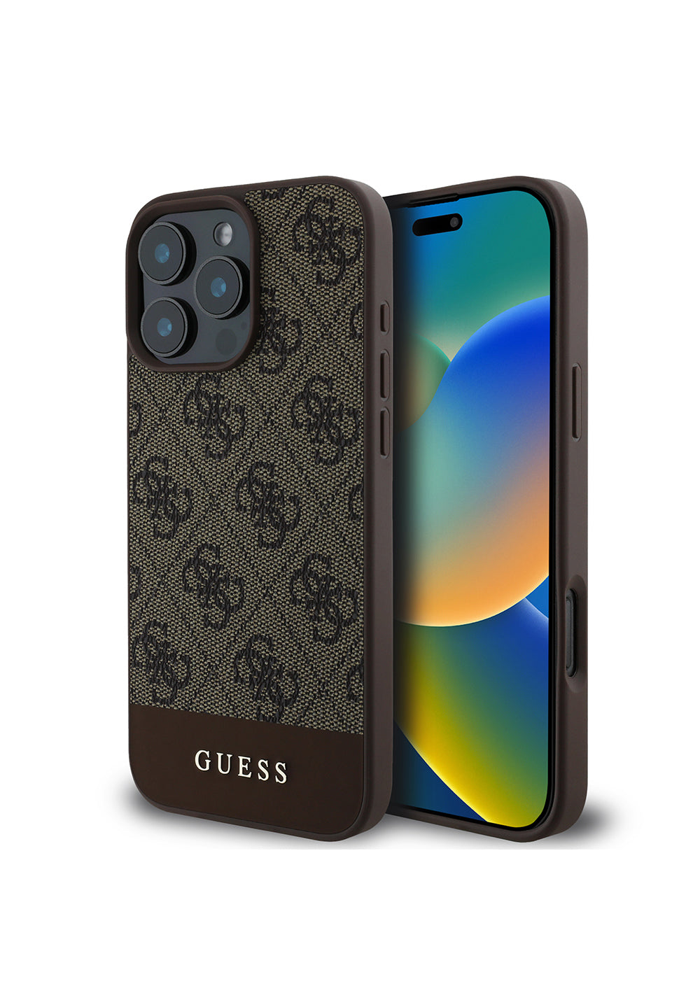 Apple iPhone 16 Pro Kılıf Guess Orijinal Lisanslı PU Deri Şerit Logo Dizaynlı Kapak