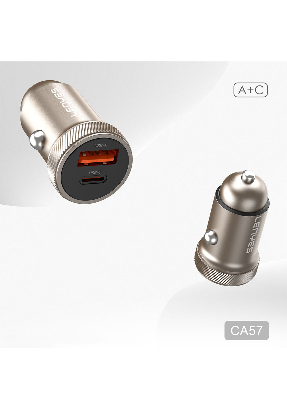 Lenyes CA57 Hızlı Şarj Özellikli Dual Type-C + USB-A Portlu Mini Araç Şarj Aleti 30W
