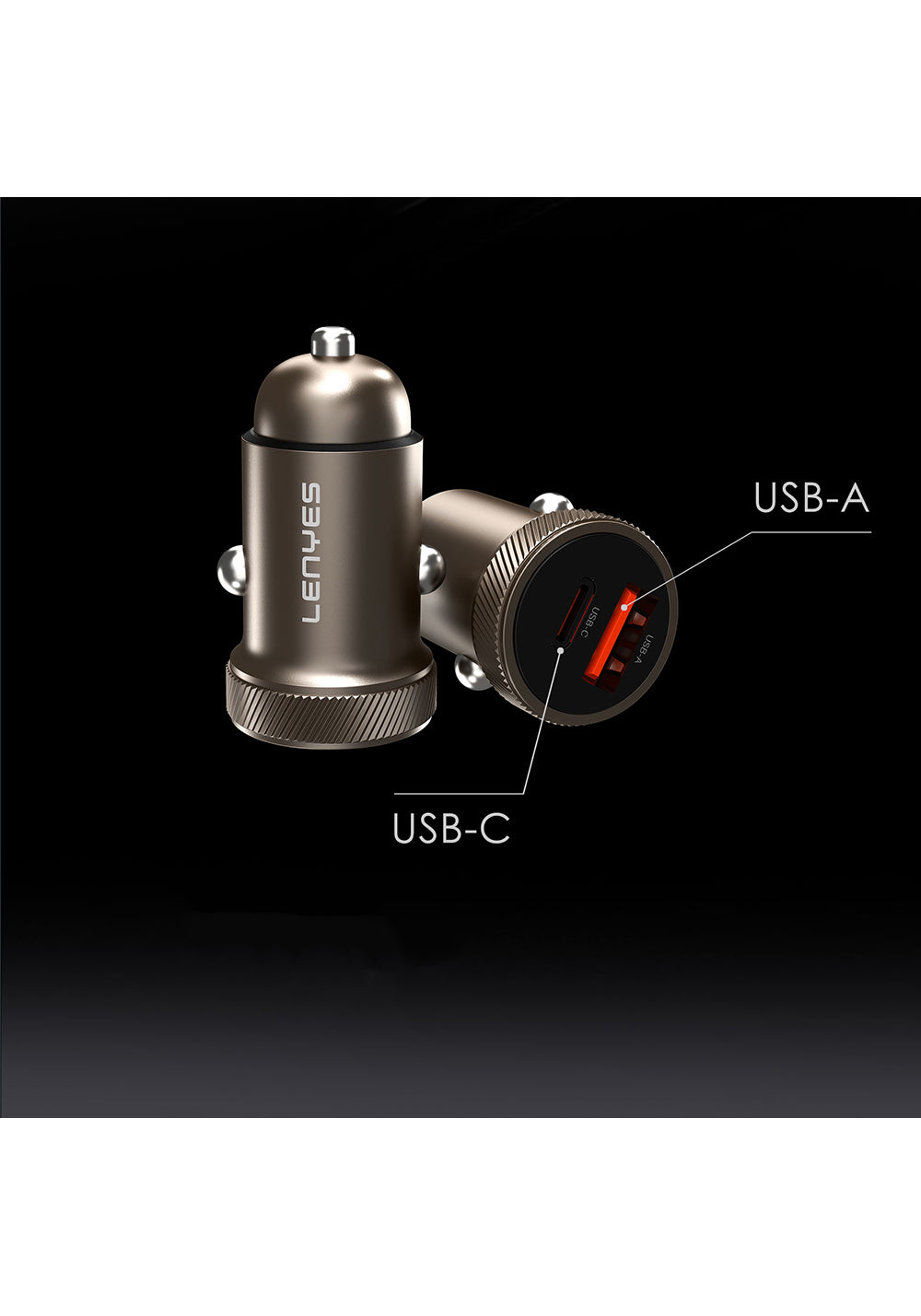 Lenyes CA57 Hızlı Şarj Özellikli Dual Type-C + USB-A Portlu Mini Araç Şarj Aleti 30W