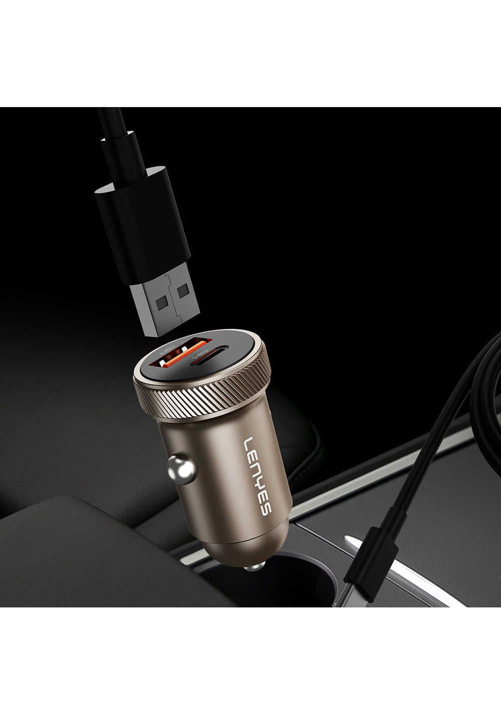 Lenyes CA57 Hızlı Şarj Özellikli Dual Type-C + USB-A Portlu Mini Araç Şarj Aleti 30W