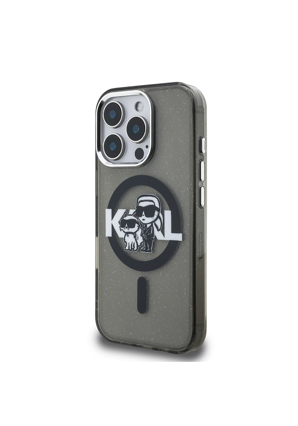 Apple iPhone 16 Pro Kılıf Karl Lagerfeld Orijinal Lisanslı Parlayan Simli Karl & Choupette Sketch Logo Kapak