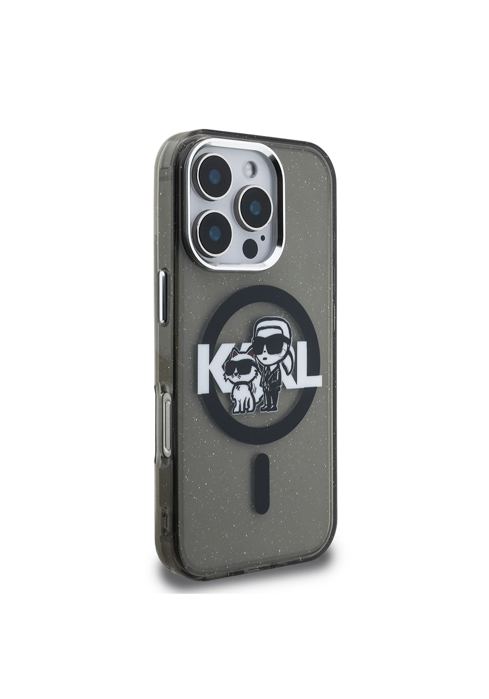 Apple iPhone 16 Pro Kılıf Karl Lagerfeld Orijinal Lisanslı Parlayan Simli Karl & Choupette Sketch Logo Kapak
