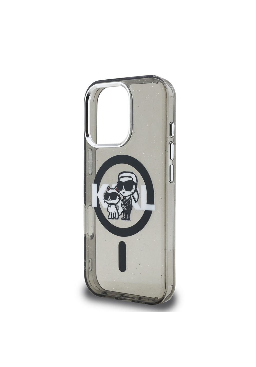 Apple iPhone 16 Pro Kılıf Karl Lagerfeld Orijinal Lisanslı Parlayan Simli Karl & Choupette Sketch Logo Kapak