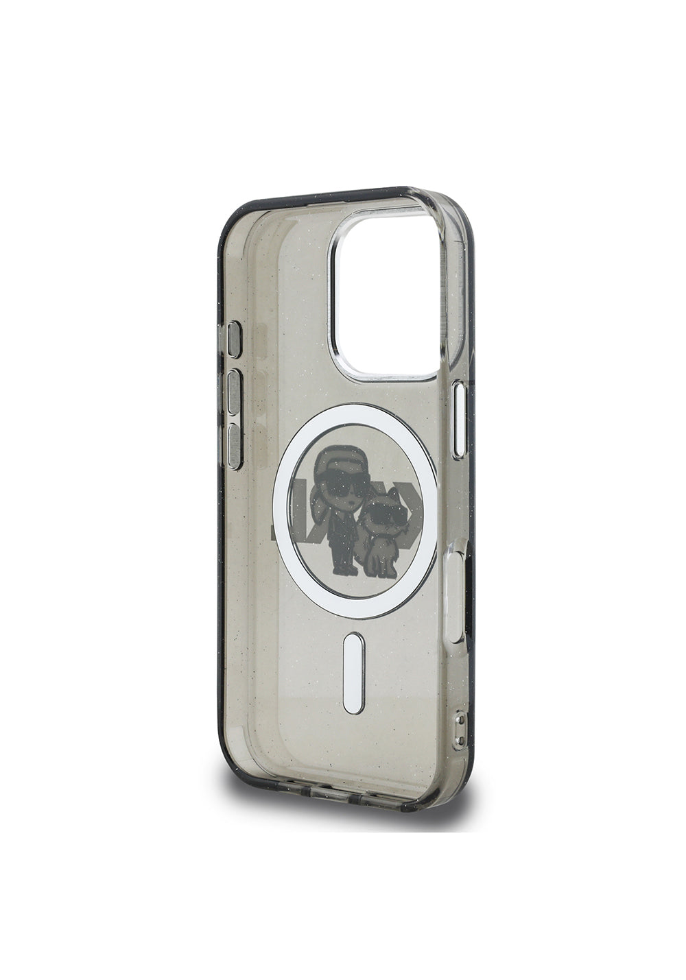 Apple iPhone 16 Pro Kılıf Karl Lagerfeld Orijinal Lisanslı Parlayan Simli Karl & Choupette Sketch Logo Kapak