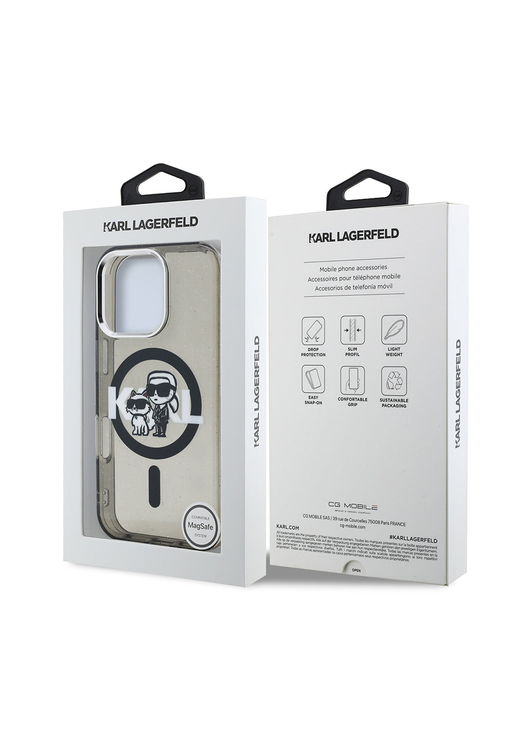 Apple iPhone 16 Pro Kılıf Karl Lagerfeld Orijinal Lisanslı Parlayan Simli Karl & Choupette Sketch Logo Kapak