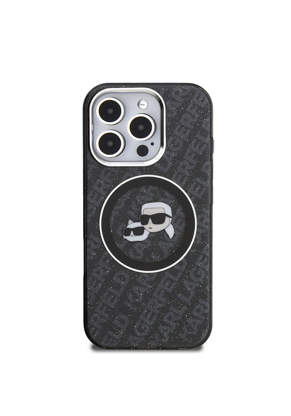 Apple iPhone 16 Pro Kılıf Karl Lagerfeld Orijinal Lisanslı Parlayan Simli Karl & Choupette Heads Kapak