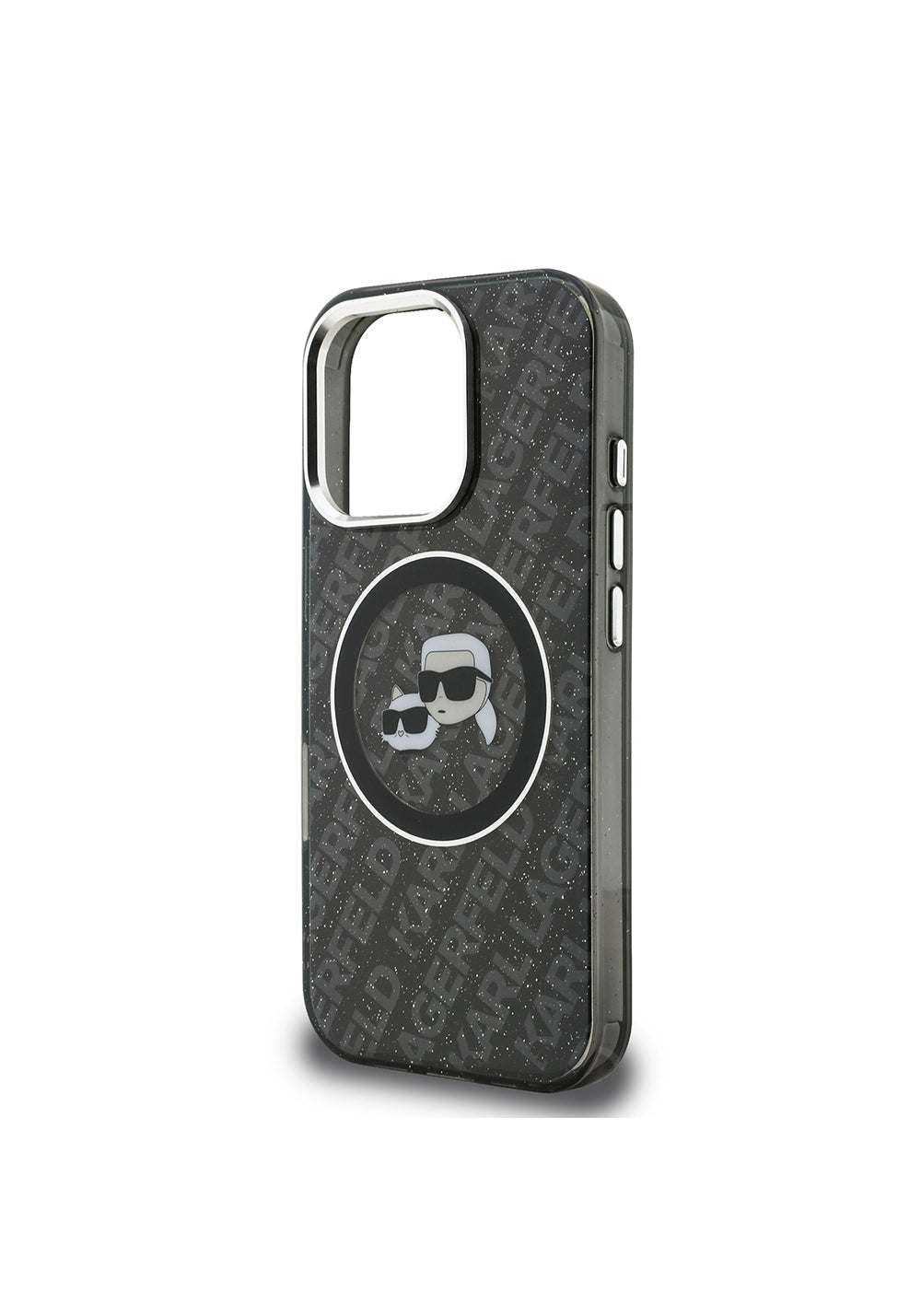 Apple iPhone 16 Pro Kılıf Karl Lagerfeld Orijinal Lisanslı Parlayan Simli Karl & Choupette Heads Kapak