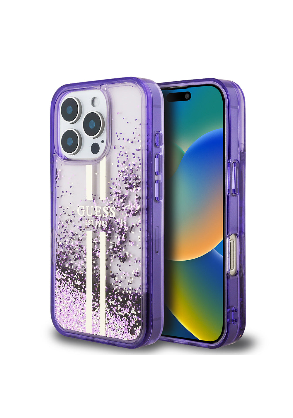 Apple iPhone 16 Pro Max Kılıf Guess Orijinal Lisanslı Transparan Sıvılı Simli Altın Çizgili Kapak
