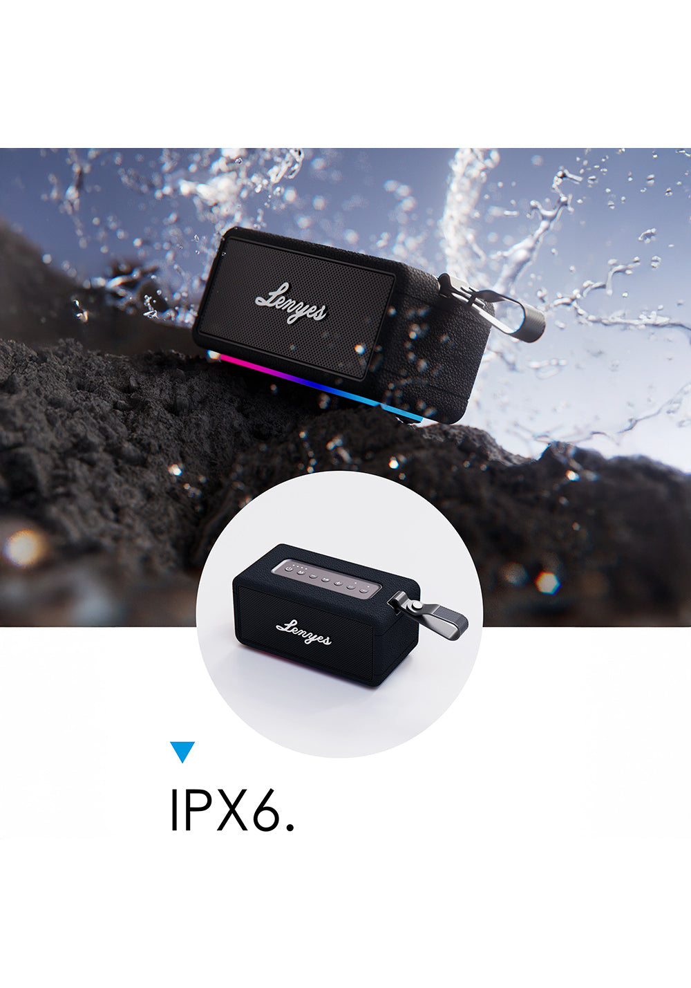 Lenyes S875 Elegance Serisi RGB Işıklı Taşınabilir Su Geçirmez TWS Bluetooth Hoparlör v5.3 40W